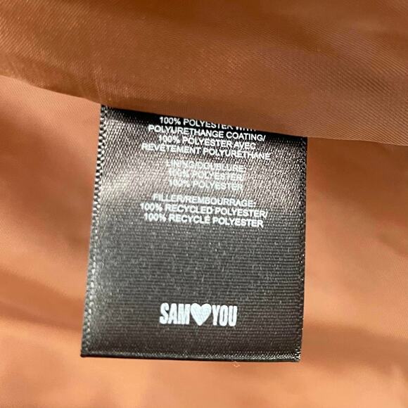 Sam Edelman Cognac Brown Box Quilted Faux Leather Button Up Shacket Jacket - Picture 9 of 10